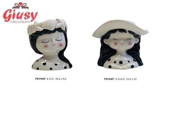 Vasetto Mezzobusto Ragazza Con Cappello In Porcellana H.11,8 Cm 2*36