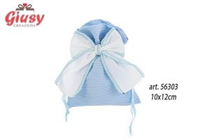 Sacchetto In Cotone Color Celeste Con Fiocco Bianco 10x12 Cm 120*720