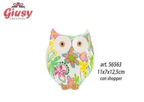 Gufo In Resina Flowercolor 11x7xH.12,5 Cm Completo Di Shopper 1*24