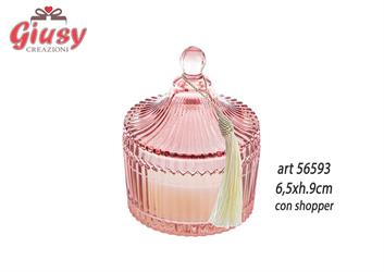 Candela Profumata Con Barattolo In Vetro Color Rosa E Nappina 6,5xH.9 Cm Completa Di Shopper 6*48