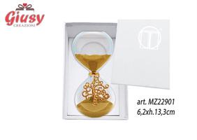 Clessidra In Vetro Con Sabbia Dorata E Ciondolo Albero Della Vita 6,2xH.13,3 Cm Completa Di Astuccio