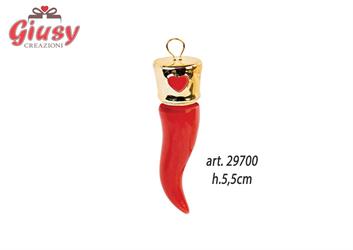 Cornetto Da Appoggio In Ceramica Color Rosso Con Dettaglio Oro H.5,5 Cm 24*192