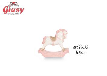 Cavallino A Dondolo Da Appoggio In Porcellana Color Rosa H.5 Cm 12*216