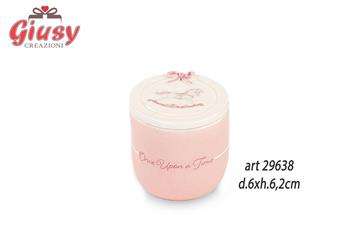 Candela Profumata Con Barattolo In Porcellana Decoro Cavallino Color Rosa d.6xH.6,2 Cm Completa Di Scatola 1*96
