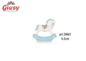 Cavallino A Dondolo Da Appoggio In Porcellana Color Azzurro H.5 Cm 36*216