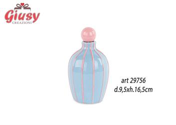 Oliera In Porcellana Color Azzurro Polvere Con Tappo E Righe Color Rosa d.9,5xH.16,5 Cm Completa Di Scatola 1*72
