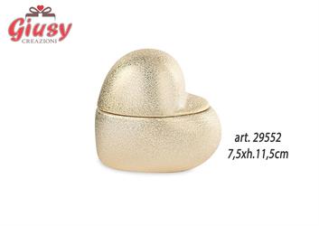 Cuore Satinato In Ceramica Color Oro Con Candela Profumata 7,5xH.11,5 Cm Completo Di Scatola 1*36