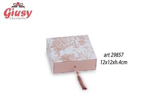 Scatola Degustazione Decoro Toile De Jouy Con Inserto E Nappina Color Cipria 12x12xH.4 Cm 1*192