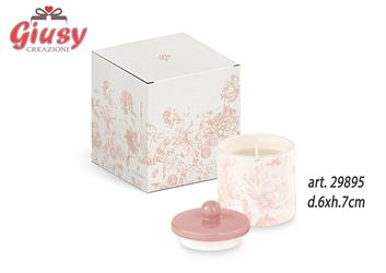 Candela Profumata Con Barattolo In Porcellana Decoro Toile De Jouy Color Cipria d.6xH.7 Cm Completo Di Scatola 1*96