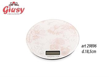 Bilancia Digitale In Porcellana Decoro Toile De Jouy Color Cipria Diametro 18,5 Cm Completo Di Scatola 1*24