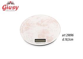 Bilancia Digitale In Porcellana Decoro Toile De Jouy Color Cipria Diametro 18,5 Cm Completo Di Scatola 1*24