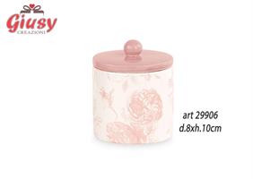 Barattolo In Porcellana Decoro Toile De Jouy Color Cipria d.8xH.10 Cm Completo Di Scatola 1*48