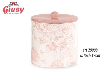 Barattolo In Porcellana Decoro Toile De Jouy Color Cipria d.15xH.17 Cm Completo Di Scatola 1*12