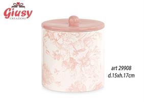 Barattolo In Porcellana Decoro Toile De Jouy Color Cipria d.15xH.17 Cm Completo Di Scatola 1*12