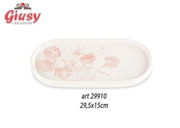 Piatto Ovale In Porcellana Decoro Toile De Jouy Color Cipria 29,5x15 Cm Completo Di Scatola 1*16