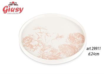 Piatto In Porcellana Decoro Toile De Jouy Color Cipria Diametro 24 Cm Completo Di Scatola 1*16