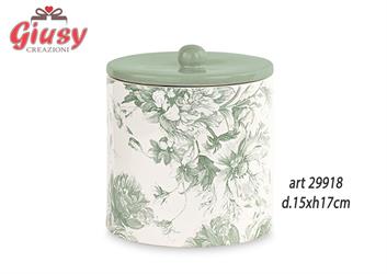 Barattolo In Porcellana Decoro Toile De Jouy Color Eucalipto d.15xH.17 Cm Completo Di Scatola 1*12