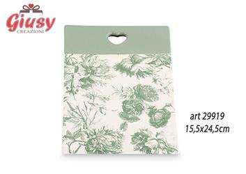 Tagliere In Porcellana Decoro Toile De Jouy Color Eucalipto 15,5x24,5 Cm Completo Di Scatola 1*24