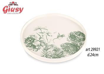 Piatto In Porcellana Decoro Toile De Jouy Color Eucalipto Diametro 24 Cm Completo Di Scatola 1*12