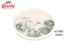 Piatto In Porcellana Decoro Toile De Jouy Color Eucalipto Diametro 24 Cm Completo Di Scatola 1*12