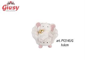 Profumatore Elefantina Su Porltrona In Ceramica Color Bianco E Rosa Con Luce Led H.6 Cm Completo Di Scatola 1*48