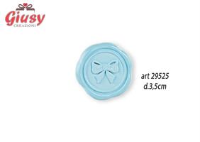 Applicazione In Ceralacca Color Azzurra Con Fiocco + Adesivo Diametro 3,5 Cm 12*576