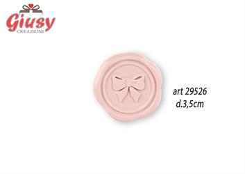 Applicazione In Ceralacca Color Rosa Con Fiocco + Adesivo Diametro 3,5 Cm 12*576