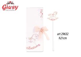Matita Con Cavallino Color Bianco E Rosa H.21 Cm Completo Di Busta 6*144