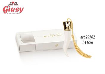 Cornetto In Ceramica Color Bianco Con Dettaglio E Nappina Oro H.11 Cm Completo Di Scatola 1*96