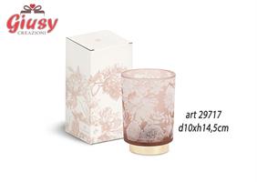 Lampada In Vetro Decoro Toile De Jouy Color Cipria d.10xH.14,5 Cm Completo Di Scatola 1*24