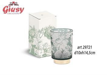 Lampada In Vetro Decoro Toile De Jouy Color Eucalipto d.10xH.14,5 Cm Completo Di Scatola 1*24