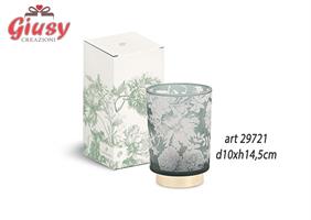 Lampada In Vetro Decoro Toile De Jouy Color Eucalipto d.10xH.14,5 Cm Completo Di Scatola 1*24