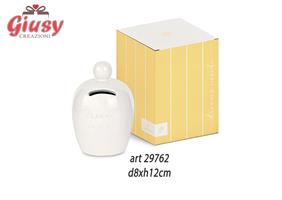 Salvadanaio In Ceramica Color Bianco d.8xH.12 Cm Completo Di Scatola 1*48