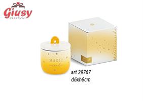 Candela Profumata In Barattolo Di Ceramica Decoro Arcobaleno Color Ocra d.6xH.8 Cm Completo Di Scatola 1*96