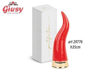 Cornetto Da Appoggio In Ceramica Color Rosso Con Dettaglio Color Oro H.35 Cm Completo Di Scatola 4*16