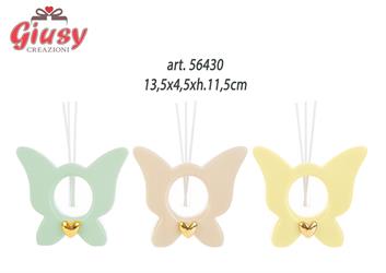 Farfalla Profumatore In Porcellana 3 Colori Assortiti 13,5x4,5xh.11,5 Cm Completo Di Scatola 3*24