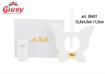 Farfalla Profumatore In Porcellana Color Bianco 13,5x4,5xh.11,5 Cm Completo Di Scatola 1*24