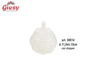 Scatola In Porcellana Con Rose In Rilievo E Candela Profumata D.11,5xH.13 Cm Completo Di Scatola 1*24
