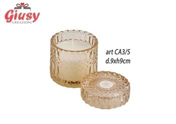 Candela Profumata Con Barattolo E Coperchio In Vetro Color Ambra Diametro 9xH.9 Cm Completa Di Scatola 1*12