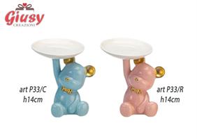 Orsetto Con Piattino In Porcellana Color Celeste Completo Di Scatola 1*24