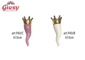 Corno Portafortuna Da Appoggio In Porcellana Color Bianco H.15 Cm Completo Di Scatola 1*48