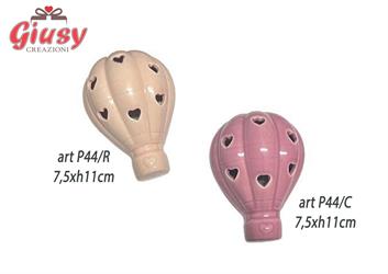 Mongolfiera In Porcellana Color Malva Con Luce Led 7,5xH.11 Cm Completa Di Scatola 1*48