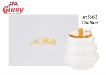 Zuccheriera In Porcellana Color Bianco Con Coperchio In Legno 10xH.10 Cm Completa Di Scatola 1*36