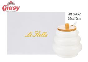 Zuccheriera In Porcellana Color Bianco Con Coperchio In Legno 10xH.10 Cm Completa Di Scatola 1*36