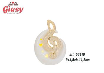 Chiave Di Violino In Porcellana Bianca E Oro Satinato Con Luce Led 9x4,5xH.11,5 Cm 1*48
