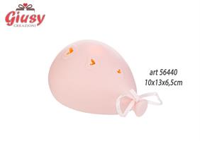 Palloncino In Porcellana Color Rosa Con Luce Led 10x13x6,5 Cm 1*48