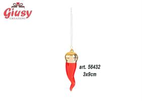 Appendino Con Calamita Cornetto Rosso In Poecellana 3x9 Cm 12*288