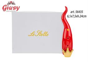 Corno Rosso In Porcellana Con Led 6,5x7,5xh.24 Cm Completo Di Astuccio 1*24