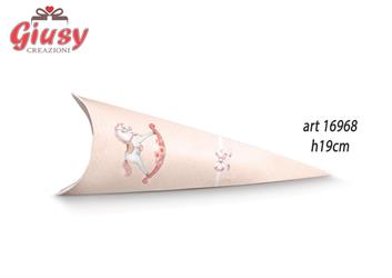 Cono Porta Confetti Decoro Cavallino Color Rosa H.19 Cm 10*200