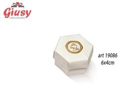 Scatola Esagonale Fondo E Coperchio Decoro Fibra Bianco Con Calice Oro Con Inserto Divisore 6x4 Cm 10*200
